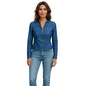 Guess Women’s Light Jean Blouse Zipper Closure Size Medium
